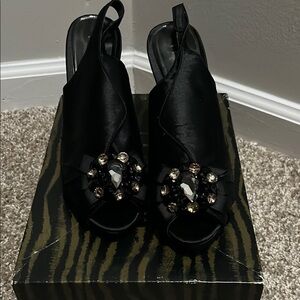 Moda Spana Black Heels with Jewel Accents